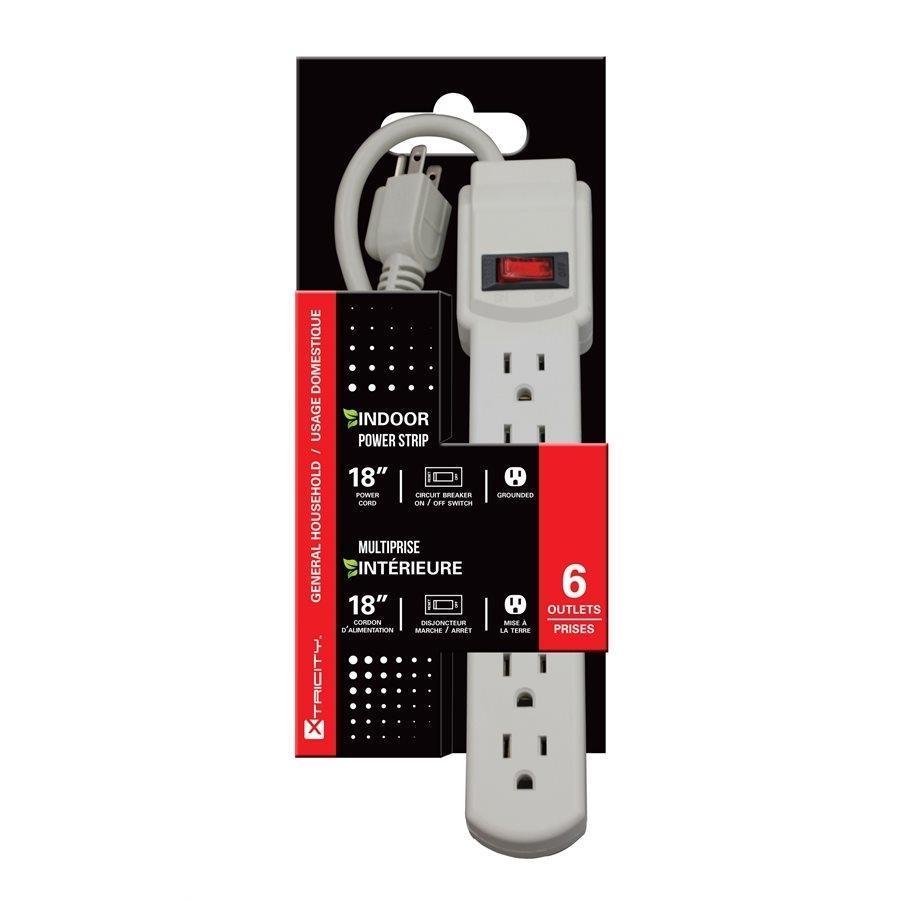Xtricity 3-70600 Barre D'alimentation 6 Prises 1.5PI 14/3 Cordon Gris