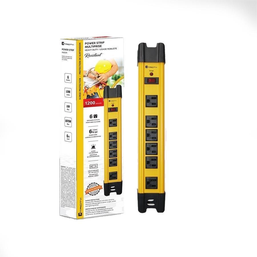 Xtricity 3-70625 Protecteur de Surtension Élctrique 6 Prises 1200J 6pi Jaune - Simple Boutique
