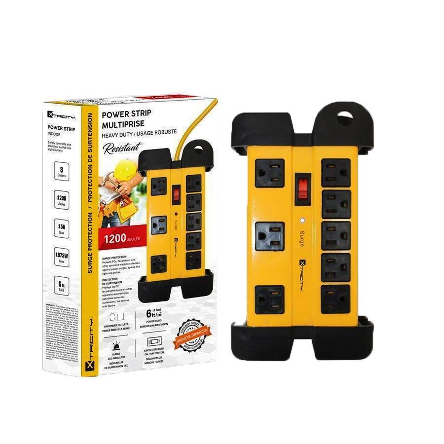 Xtricity 3-70626 Protecteur de Surtension Élctrique 8 Prises Usage Robuste 1200J 6pi Jaune - Simple Boutique