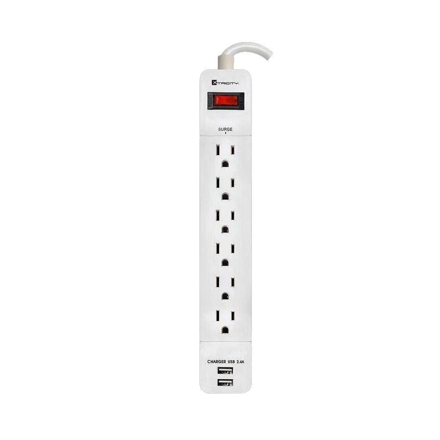 Xtricity 3-70627 Protection de Surtension 6 Prises 1050 Joules EXT 4PI 2 USB Blanc - Simple Boutique
