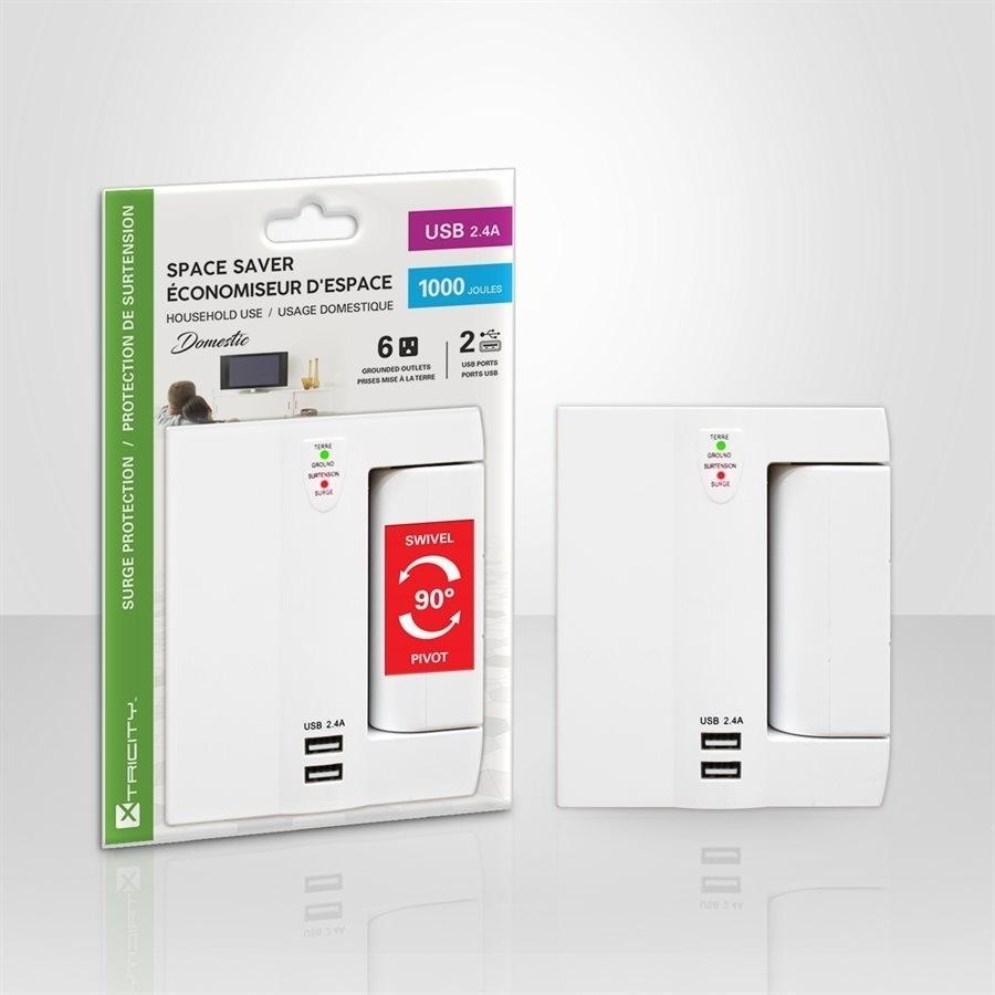 Xtricity 3-70629 Protecteur de Surtension Multiprises Pivotantes 6 Prises 1000 Joules avec 2 Ports U - Simple Boutique