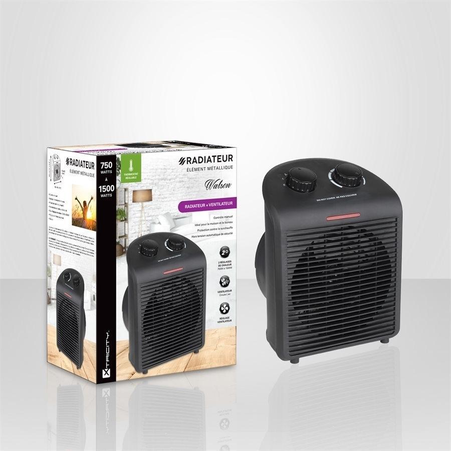 Xtricity 4-80304 Watson Radiateur + Ventilateur Élément Métallique 750W-1500W Noir - Simple Boutique