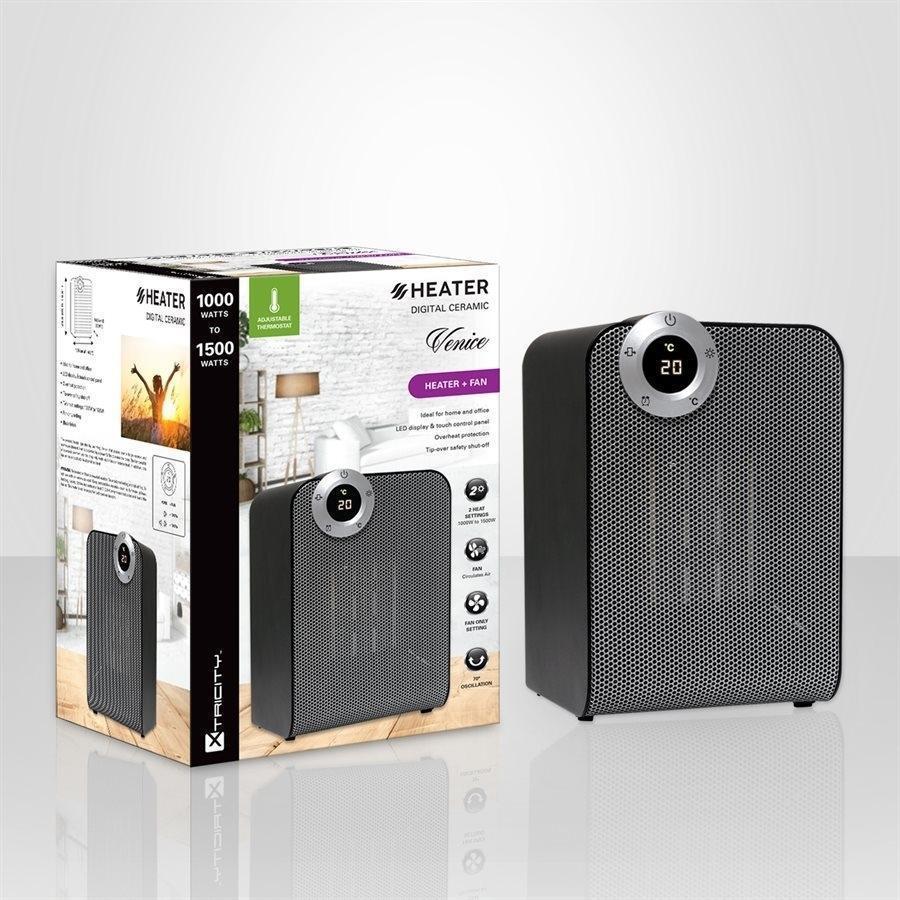 Xtricity 4-80307 Venice Radiateur + Ventilateur Céramique Numérique 1000W-1500W Noir - Simple Boutique