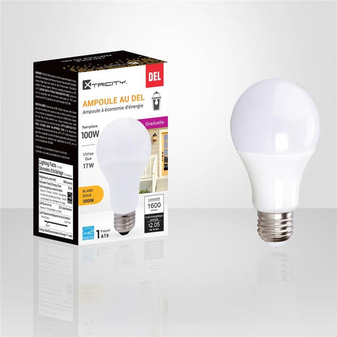 Xtricity - Ampoule DEL Gradable à économie d'énergie, 17W, Culot E26, 3000K Blanc Doux
