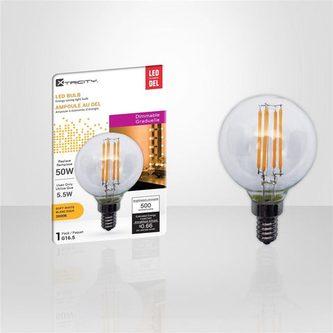 Xtricity - Ampoule DEL Gradable à économie d'énergie, 5.5W, Culot Candélabre, 3000K Blanc Doux