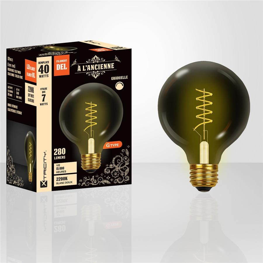 Xtricity - Ampoule DEL Style à l'ancienne, 7W, Type-G, 2200K Blanc Doux - Simple Boutique