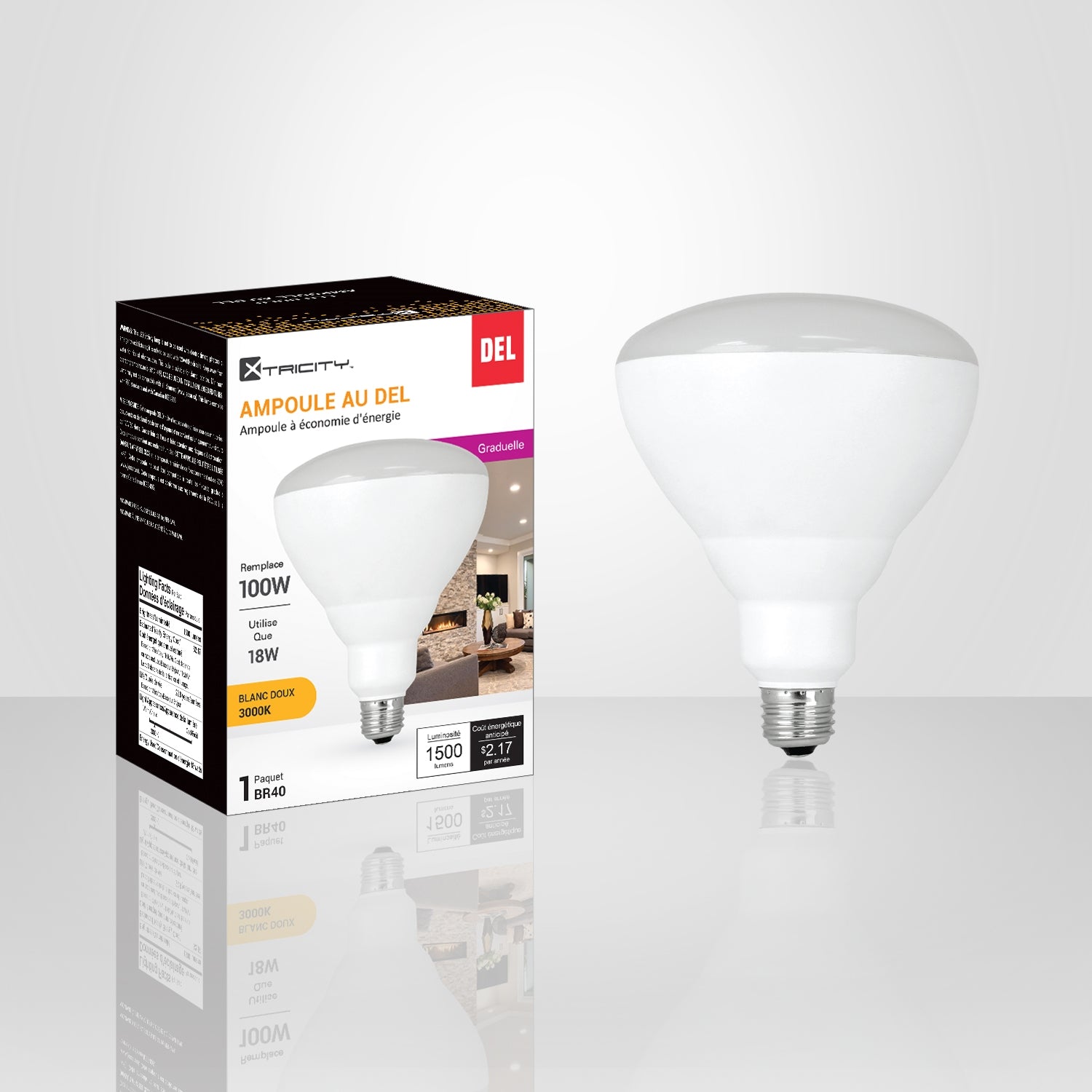 Xtricity - Ampoule DEL à Économie d'énergie, Gradable, 18W, Type BR40, 3000K Blanc Doux - Simple Boutique