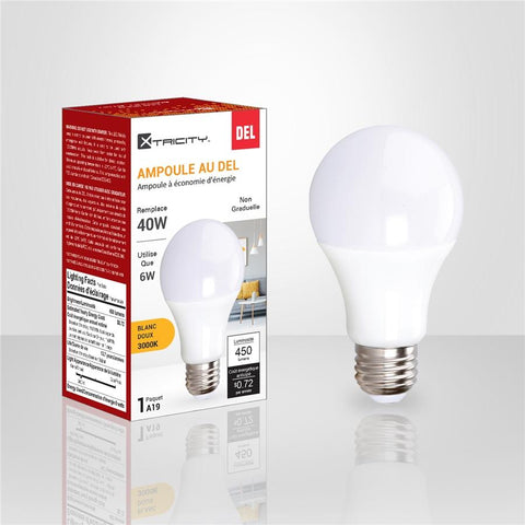 Xtricity - Ampoule DEL à économie d'énergie, 6W, Culot E26, 3000K Blanc Doux
