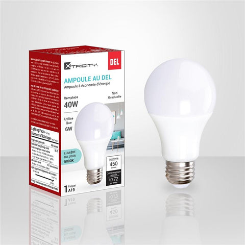 Xtricity - Ampoule DEL à économie d'énergie, 6W, Culot E26,  5000K Lumière du Jour