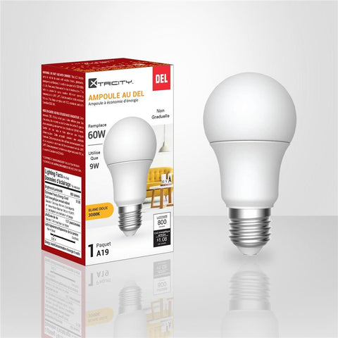 Xtricity - Ampoule DEL à économie d'énergie, 9W, Culot E26, 3000K Blanc Doux