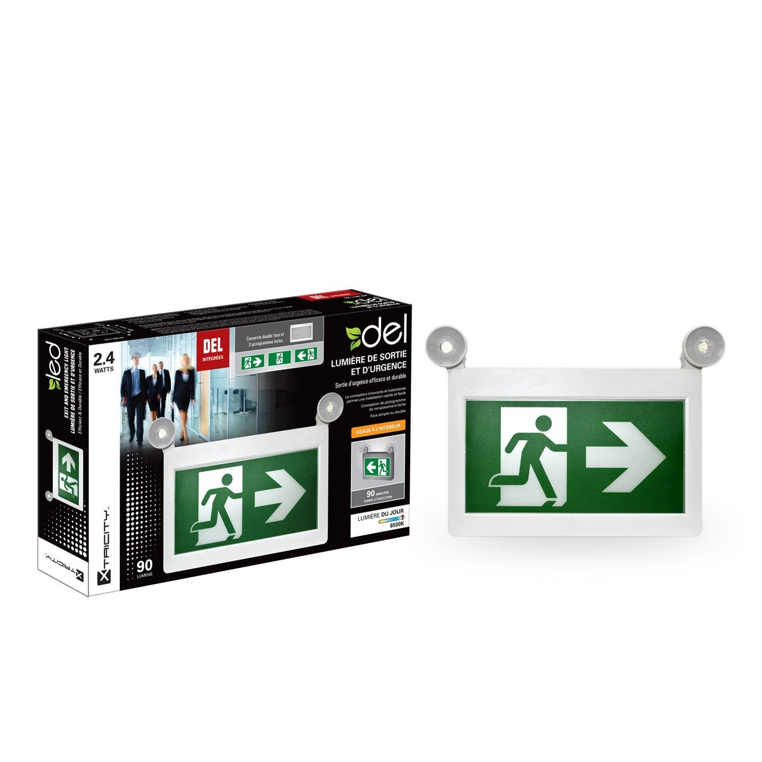 Xtricity DEL Lumiere Sortie D'urgence 1.2w X 2 Têtes 3 Pictogram. 90l - Simple Boutique