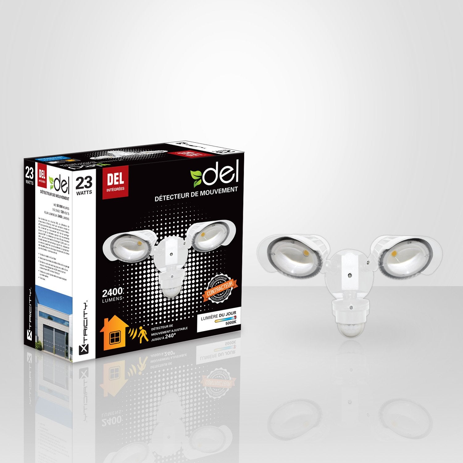 Xtricity Detecteur de Mouvement 2 Têtes DEL 23w 5000k 2400l Blanc - Simple Boutique