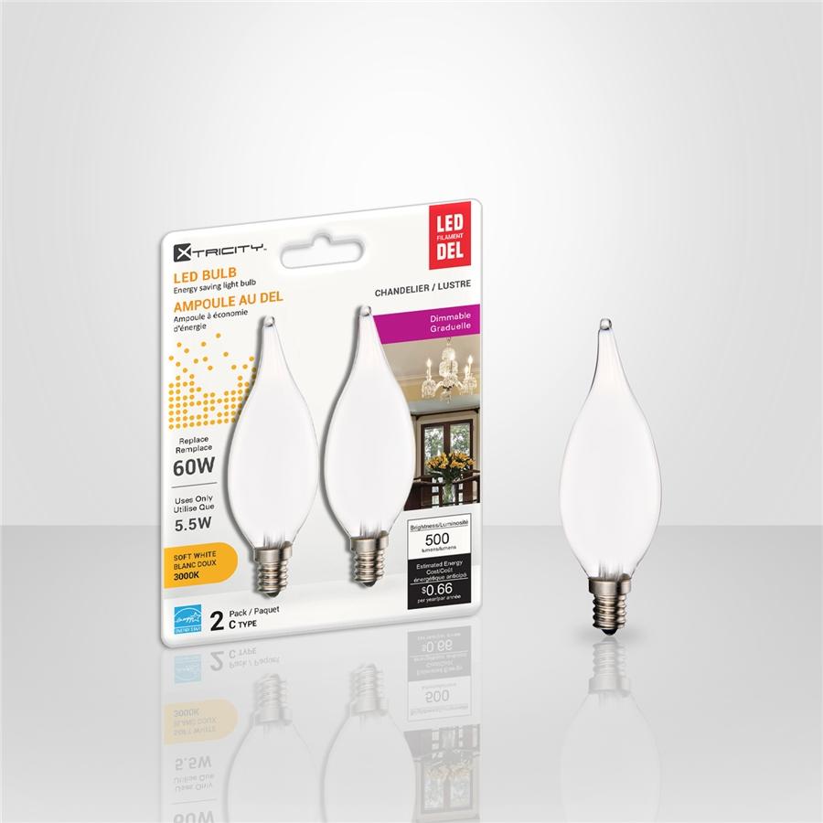 Xtricity - Ensemble d'ampoules DEL Givrées Gradables à économie d'énergie, 5.5W, Culot Candélabre, 3000K Blanc Dous - Simple Boutique