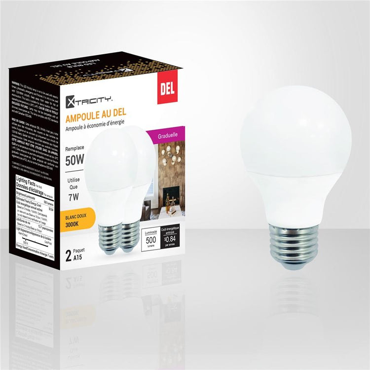 Xtricity - Ensemble de 2 Ampoules DEL Gradable à Économie d'énergie, 7W, Culot E26, 3000K Blanc Doux - Simple Boutique