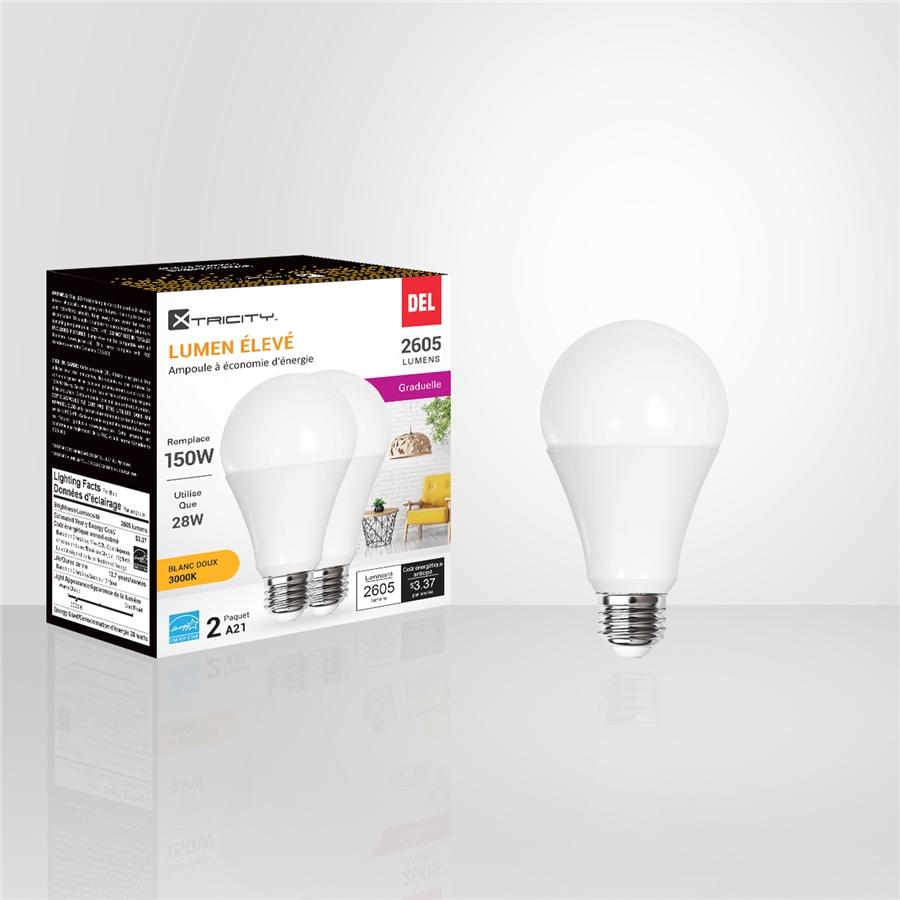 Xtricity - Ensemble de 2 Ampoules DEL Gradable à économie d'énergie, 28W, Culot E26, 3000K Blanc Doux - Simple Boutique