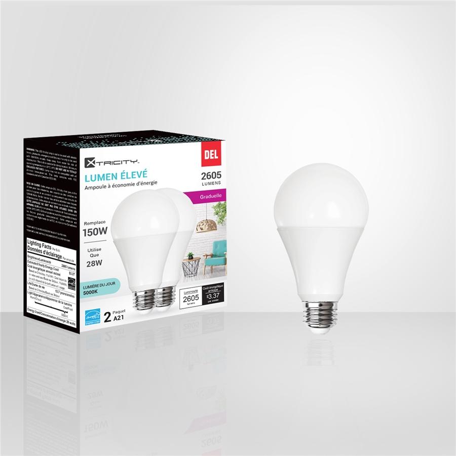 Xtricity - Ensemble de 2 Ampoules DEL Gradable à économie d'énergie, 28W, Culot E26, 5000K Lumière du Jour - Simple Boutique
