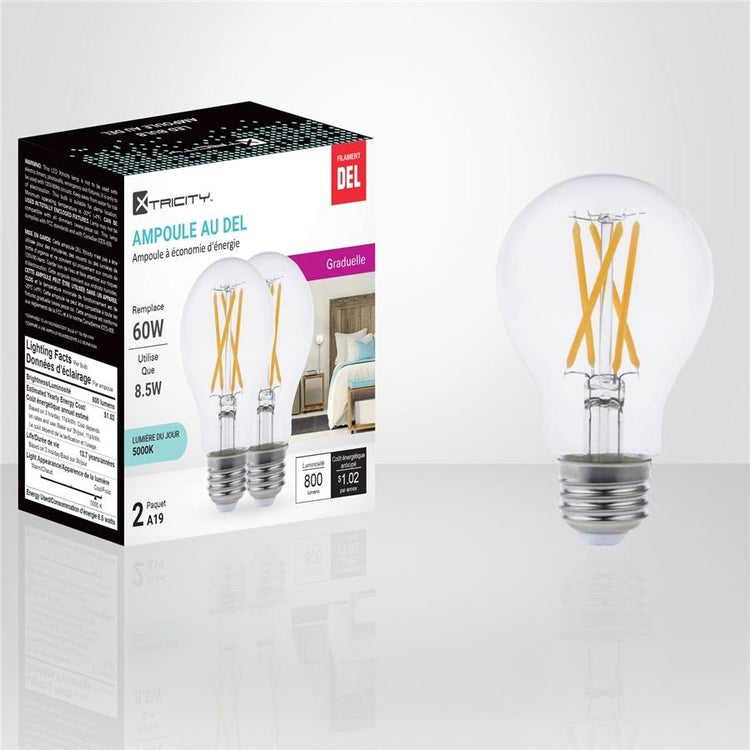 Xtricity - Ensemble de 2 Ampoules DEL Gradable à économie d'énergie, 8.5W, Culot E26, 5000K Lumière du Jour - Simple Boutique