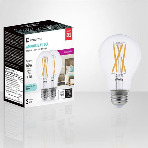 Xtricity - Ensemble de 2 Ampoules DEL Gradable à économie d'énergie, 8.5W, Culot E26, 5000K Lumière du Jour