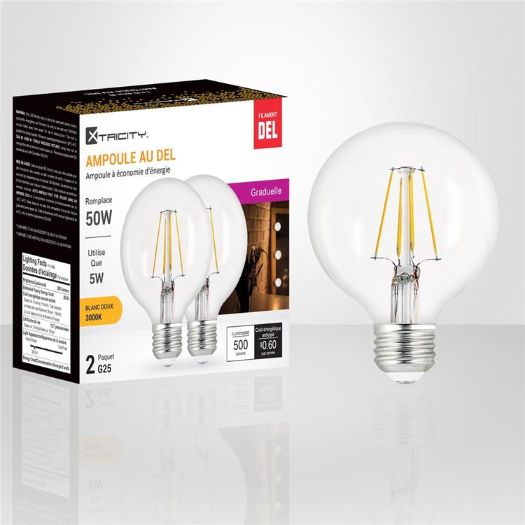 Xtricity - Ensemble de 2 Ampoules DEL Gradables à économie d'énergie, 5W, Culot E26, 3000K Blanc Doux - Simple Boutique