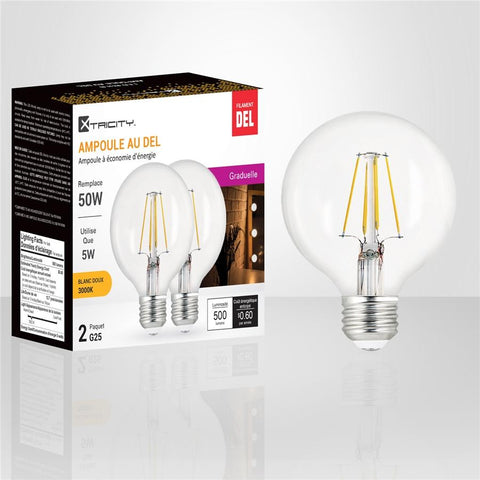 Xtricity - Ensemble de 2 Ampoules DEL Gradables à économie d'énergie, 5W, Culot E26, 3000K Blanc Doux