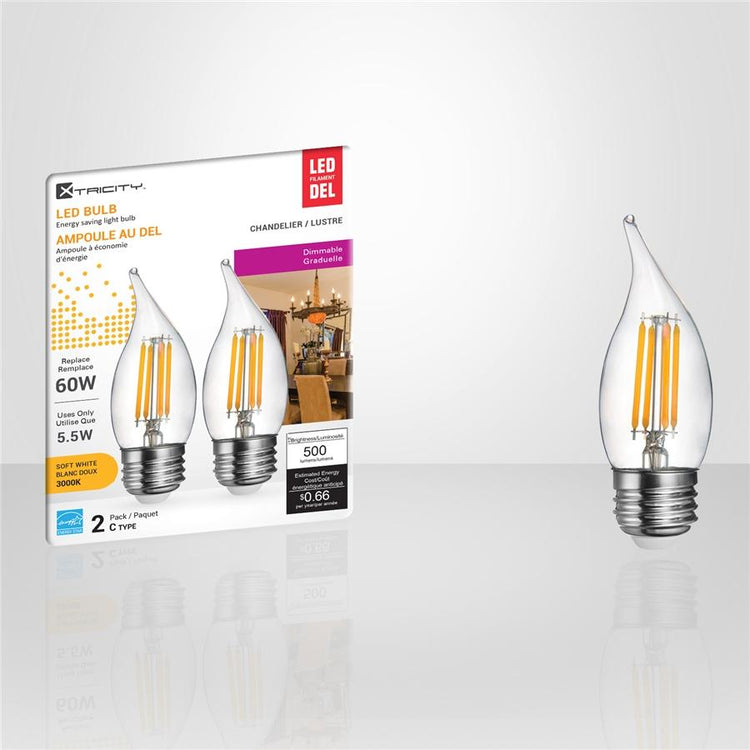 Xtricity - Ensemble de 2 Ampoules DEL Gradables à économie d'énergie, 5.5W, Culot E26, 3000K Blanc Doux - Simple Boutique