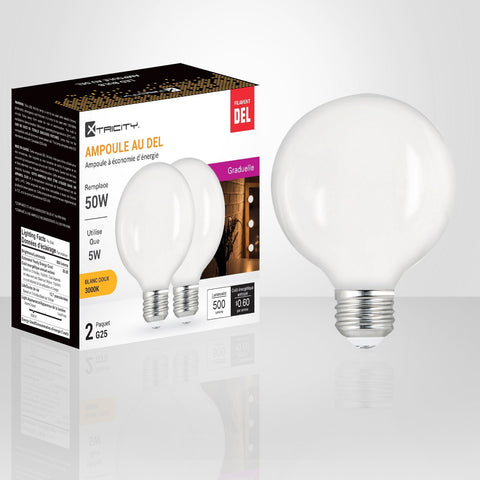 Xtricity - Ensemble de 2 Ampoules DEL à Économie d'énergie, Gradable, 5W, Culot E26, 3000K Blanc Doux