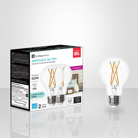 Xtricity - Ensemble de 2 Ampoules DEL à Économie d'énergie, Gradable, 9W, Type A, 5000K Lumière du Jour