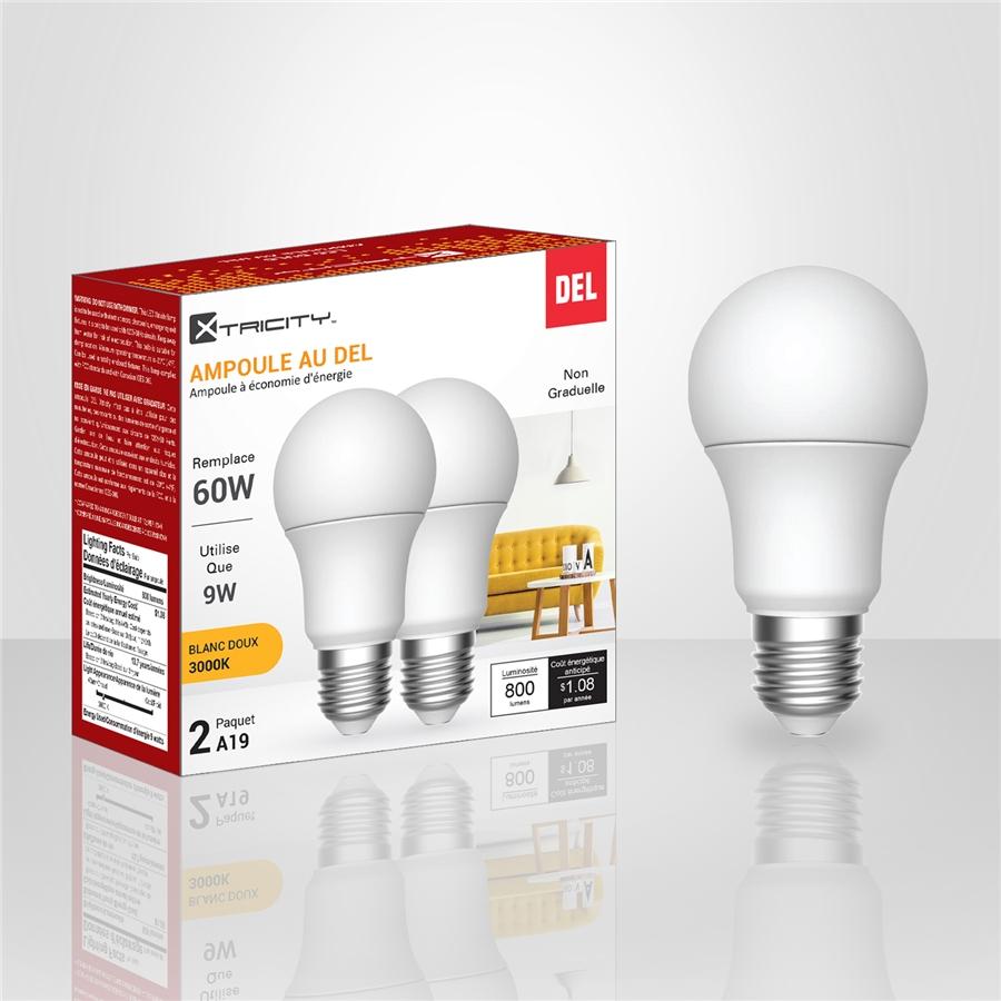 Xtricity - Ensemble de 2 Ampoules DEL à économie d'énergie, 9W, Culot E26, 3000K Blanc Doux - Simple Boutique