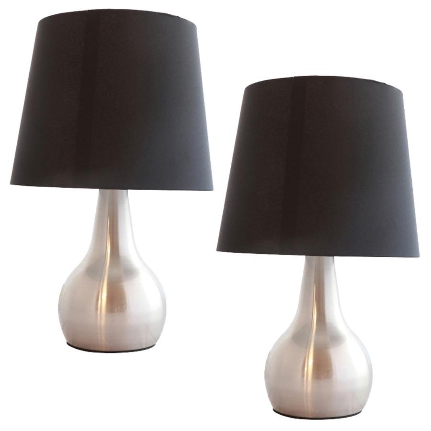 Xtricity - Ensemble de 2 Lampes de Tables Tactiles à 3 Intensités, 9'' x 14.5'', De la Collection Delano, Noir et Argent - Simple Boutique