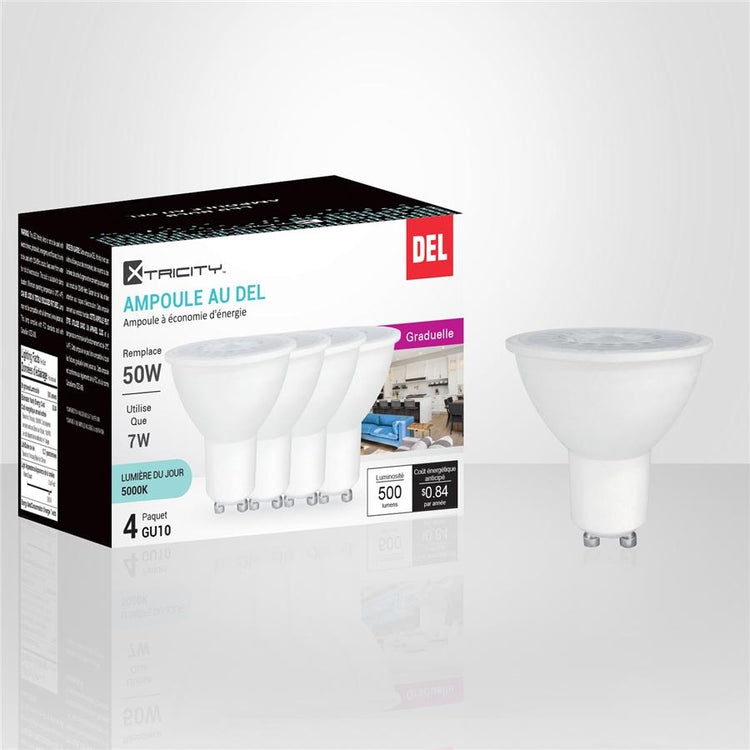 Xtricity - Ensemble de 4 Ampoules DEL Gradable à économie d'énergie, 7W, Culot GU10, 5000K Lumière du Jour - Simple Boutique