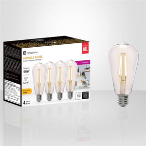 Xtricity - Ensemble de 4 Ampoules DEL Gradables à écoconomie d'énergie, 6.2W, Culot E26, 3000K Blanc Doux - Simple Boutique
