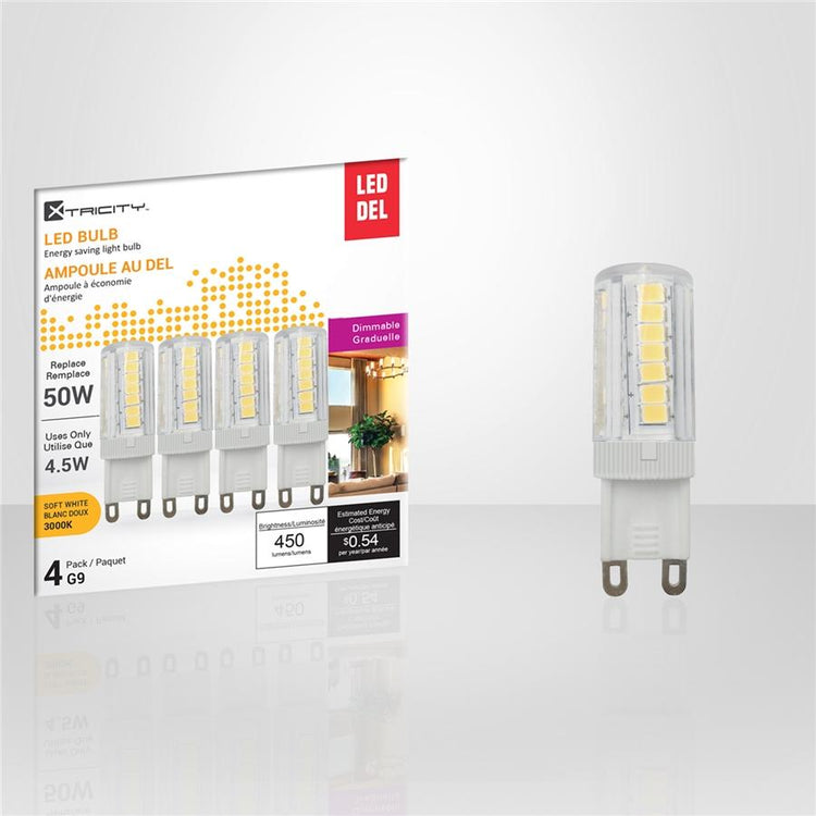 Xtricity - Ensemble de 4 Ampoules DEL Gradables à économie d'énergie, 4.5W, Culot G9, 3000K Blanc Doux - Simple Boutique