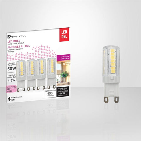 Xtricity - Ensemble de 4 Ampoules DEL Gradables à économie d'énergie, 4.5W, Culot G9, 6000K Lumière du Jour Super