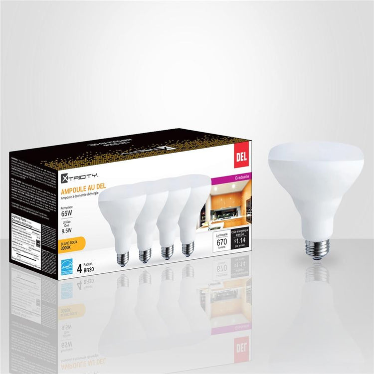 Xtricity - Ensemble de 4 Ampoules DEL Gradables à économie d'énergie, 9.5W, Culot E26, 3000K Blanc Doux - Simple Boutique