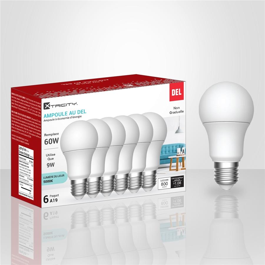 Xtricity - Ensemble de 6 Ampoules DEL à économie d'énergie, 9W, Culot E26, 5000K Lumière du Jour - Simple Boutique