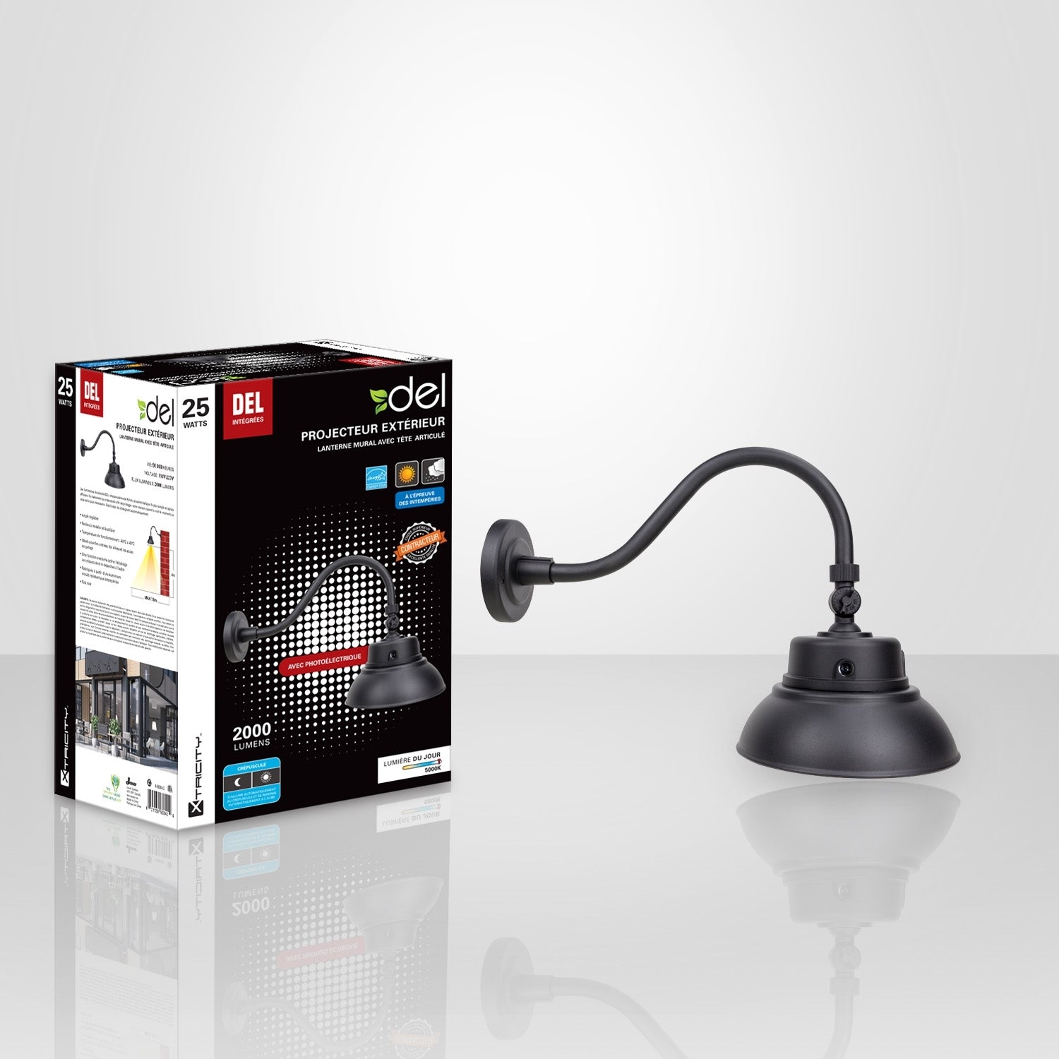 Xtricity - Fixture de Sécurité Extérieur DEL, 2000 Lumens, 25W, 5000K Lumière du Jour + Photocellule - Simple Boutique