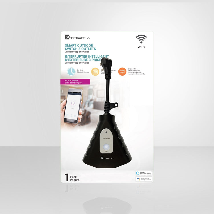 Xtricity - Interrupteur Intelligent à 3 Prises Électrique, Wi-Fi, Pour Usage Extérieur, Noir - Simple Boutique