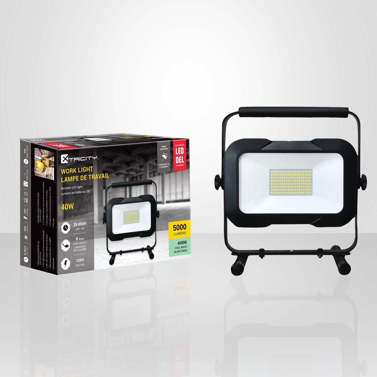 Xtricity - Lampe de Travail avec DEL Intégrées, 5000 Lumens, 40W, 4000K Blanc Froid - Simple Boutique