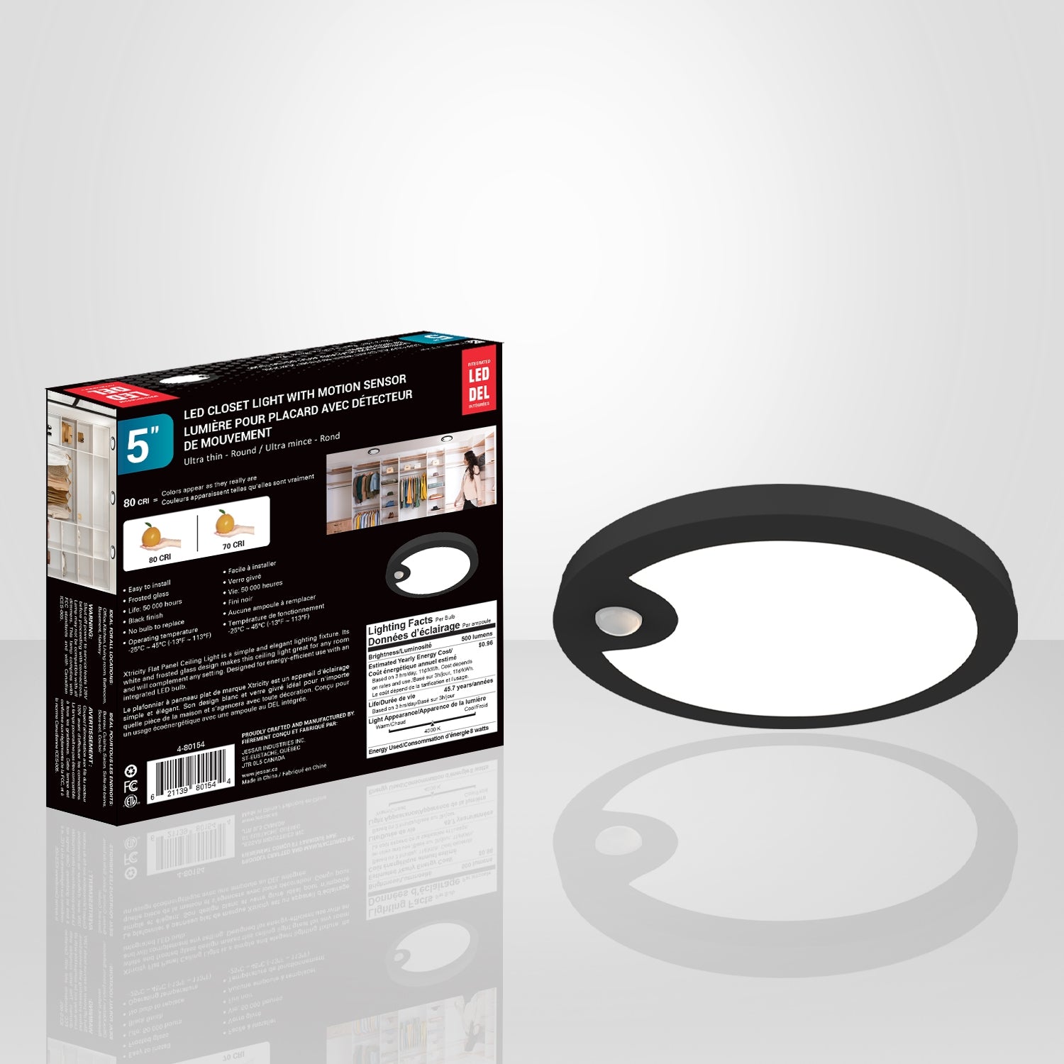 Xtricity - Lumière pour Placard avec Détecteur de Mouvement, Diamètre de 5'', 8W, 4000K Blanc Froid - Simple Boutique