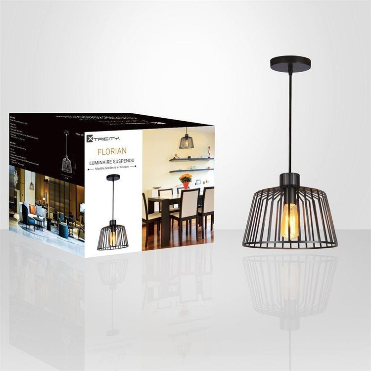 Xtricity - Luminaire Suspendu, Largeur de 12'', De la Collection Florian, Noir - Simple Boutique