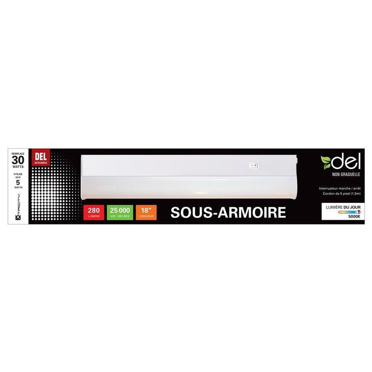 Xtricity Luminaire sous armoire del 18 po 5w/280l/120v lumière du jour 5000k - Simple Boutique
