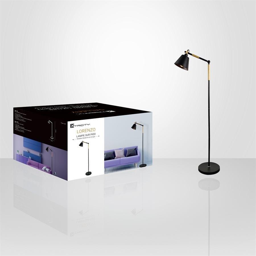 Xtricity - Luminaire sur Pied en Bois et Métal, Hauteur de 5', De la Collection Lorenzo, Noir - Simple Boutique