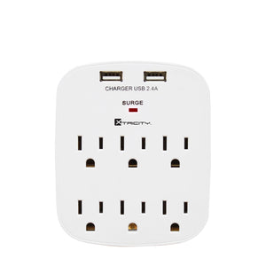 Xtricity - Multiprise Mural à 6 Prises et 2 Ports USB 2.4A, Blanc - Simple Boutique