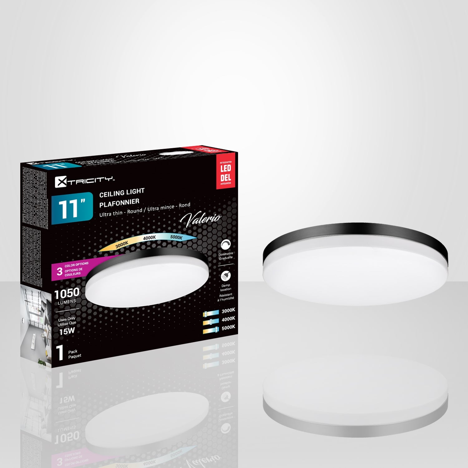 Xtricity - Plafonnier Rond avec DEL Intégrées, Diamètre de 11", 3 Options de Couleurs, De la Collection Valerio, Noir - Simple Boutique