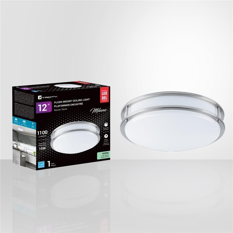 Xtricity - Plafonnier Rond avec DEL Intégrées, Diamètre de 12'', 15W, De la Collection Milano, Argenté - Simple Boutique