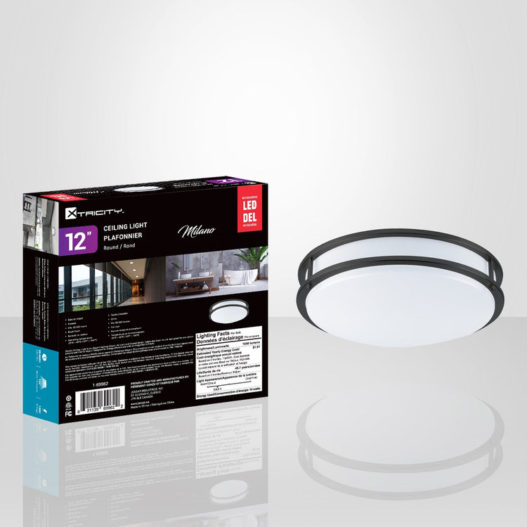 Xtricity - Plafonnier avec DEL Intégrées, Diamètre de 12", De la Collection Milano, Noir - Simple Boutique