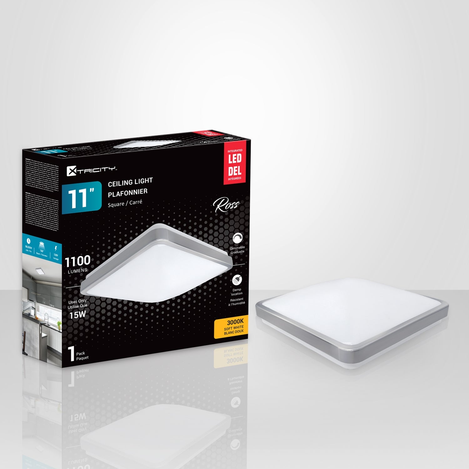 Xtricity - Plafonnier avec DEL Intégrées, Gradable, Largeur de 11'', 15W, 3000K Blanc Doux - Simple Boutique