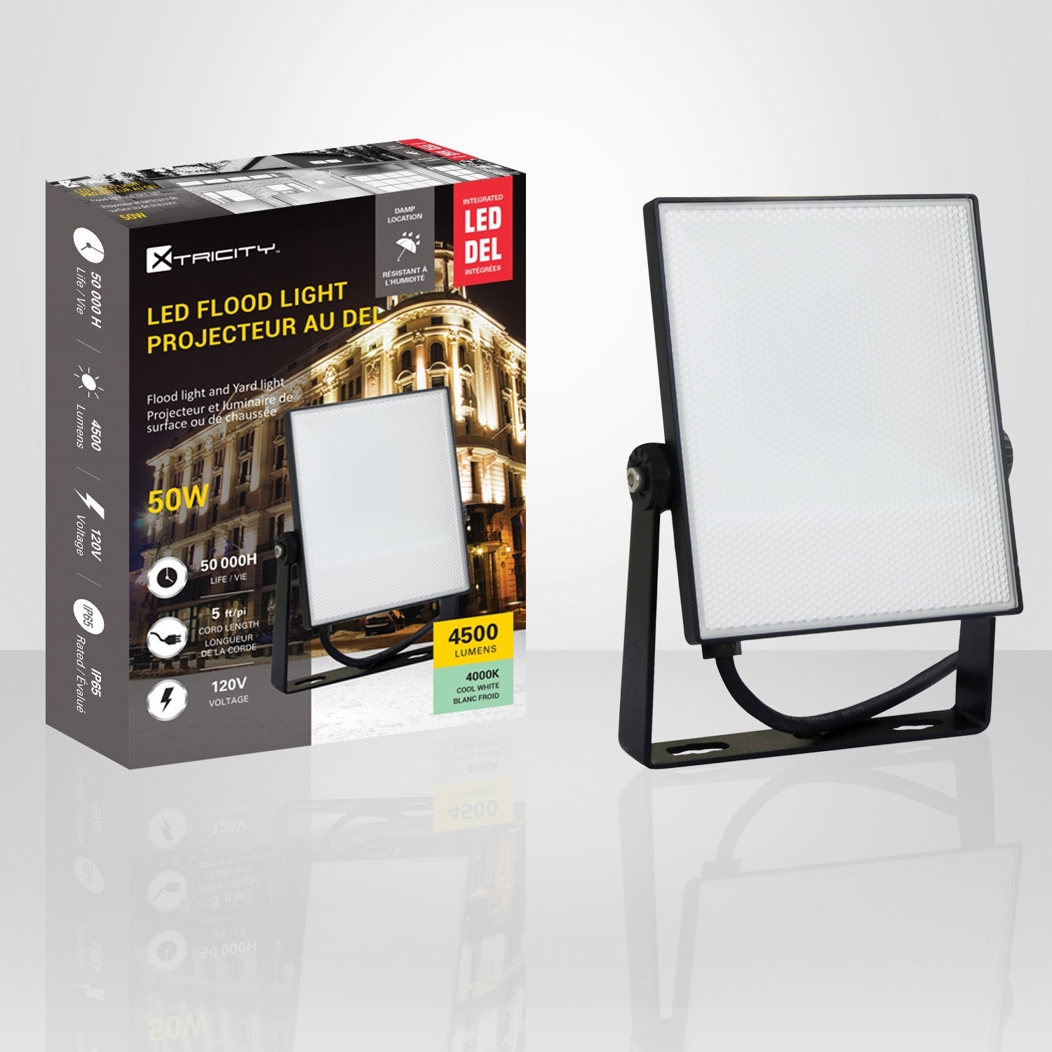 Xtricity - Projecteur DEL Étanche, 4500 Lumens, 50W, Pour Usage Extérieur, 4000K Blanc Froid - Simple Boutique