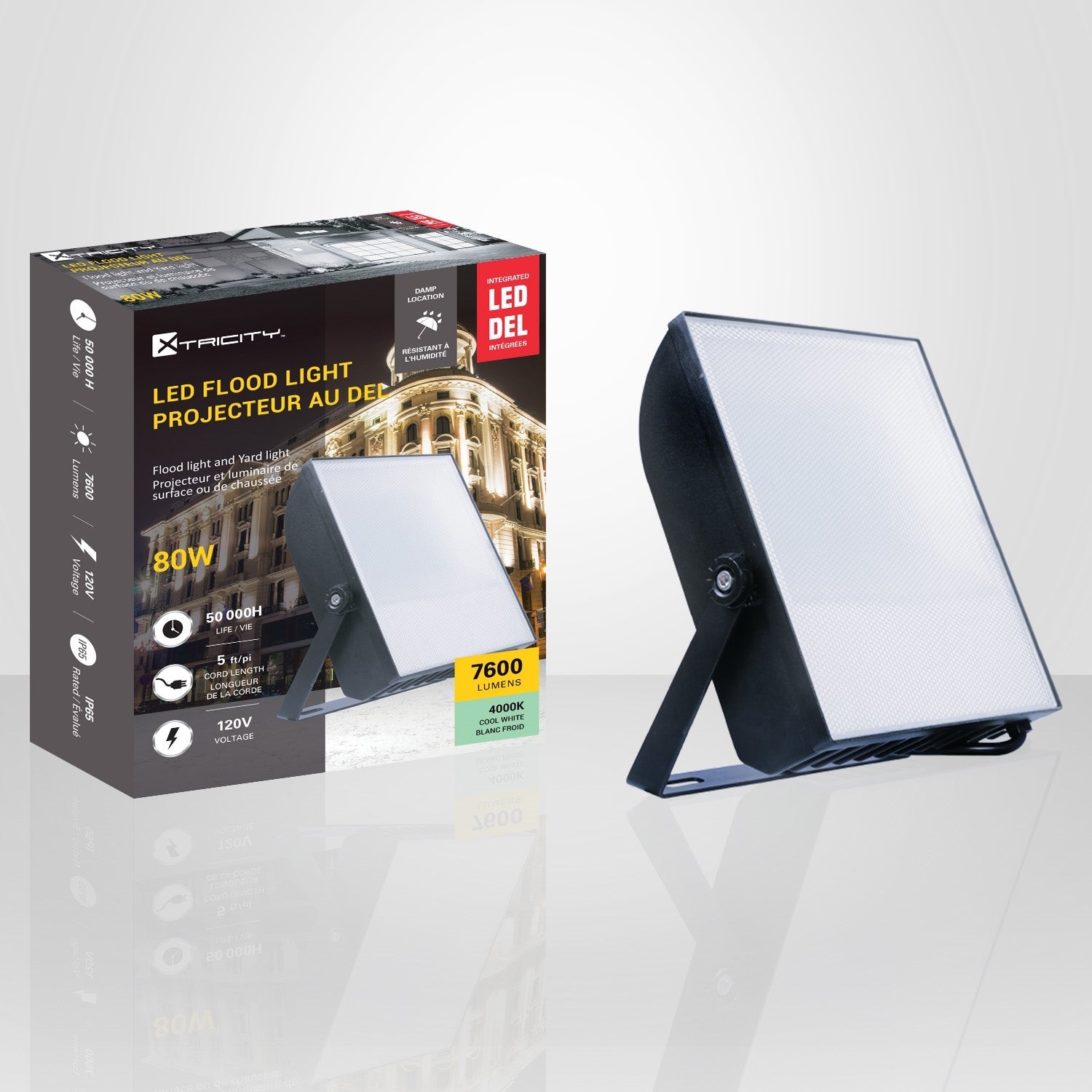 Xtricity - Projecteur DEL Étanche, 7600 Lumens, 80W, Pour Usage Extérieur, 4000K Blanc Froid - Simple Boutique