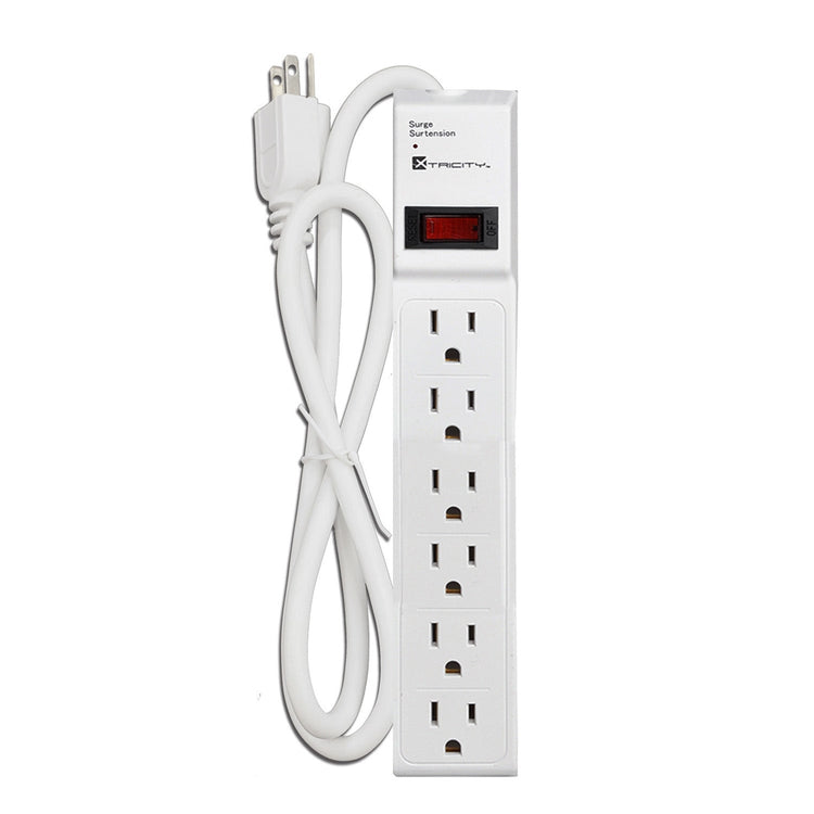 Xtricity - Protecteur de Surtension à 6 Prises avec Mise à la Terre, 90 Joules, Câble de 3 Pieds, Blanc - Simple Boutique